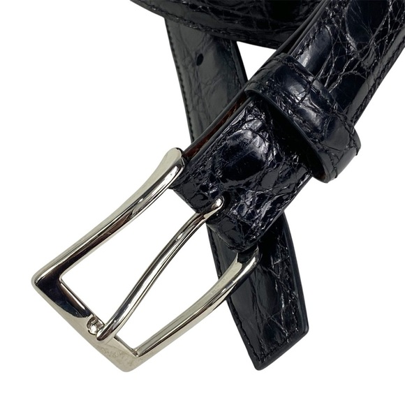 BEN SILVER Charleston Shiny Finish Crocodile Belt Black 42 - Picture 6 of 12